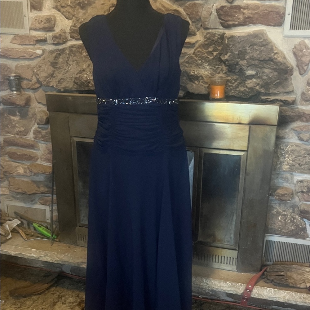 S.L. Fashions Blue One Shoulder Embellished Cocktail Midi